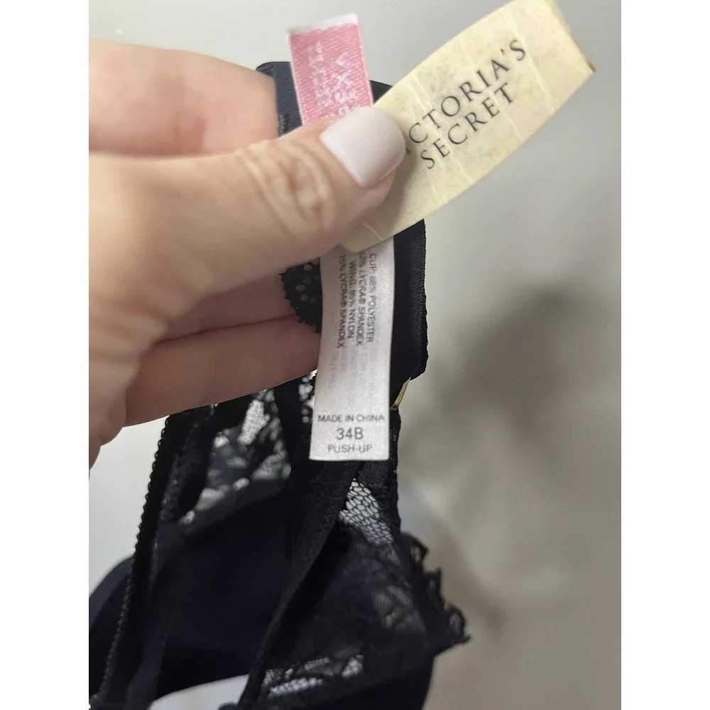 Vintage NWT Victoria's Secret Very Sexy Push Up Bra Black 34B Crossback Lace Y2K - Picture 9 of 9